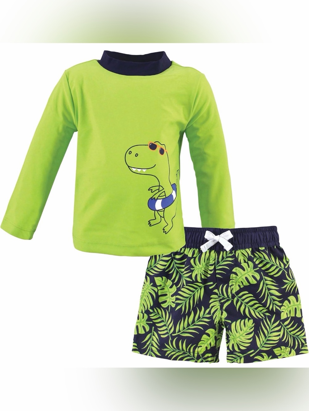 Hudson Baby Lime Green & Navy Dinosaur Swim Rashguard Set